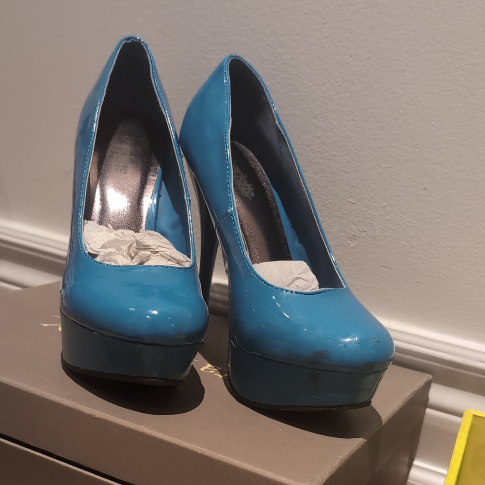 Charlotte Russe Shiny Blue Platform Heels